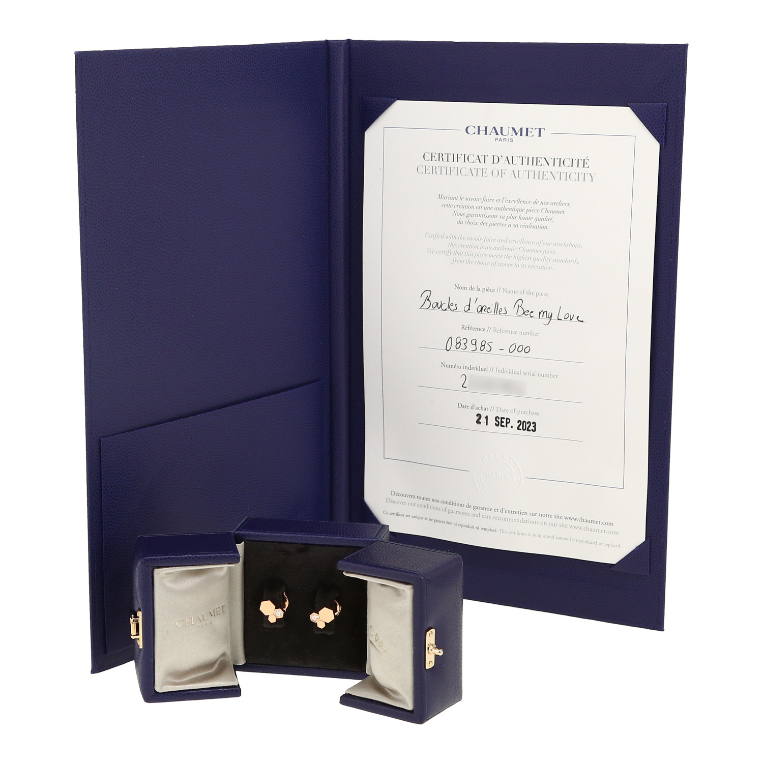 Pendientes Chaumet Bee my Love de oro rosa y diamantes - Detail D2