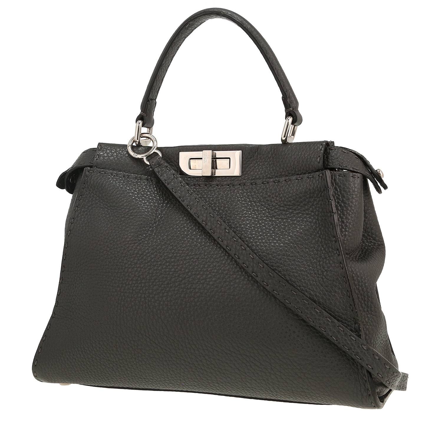 Fendi Peekaboo handbag in grey grained leather