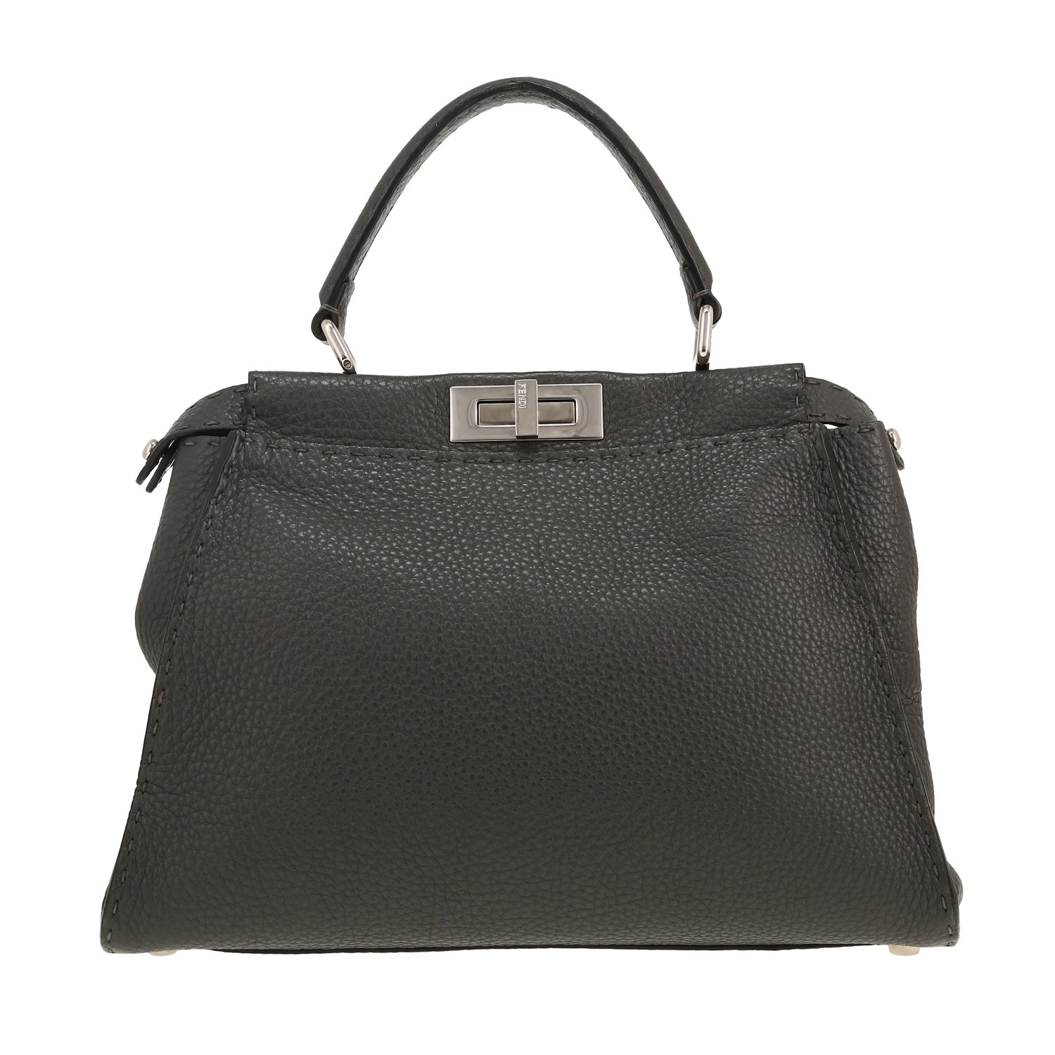 Fendi Peekaboo handbag in grey grained leather - Detail D4