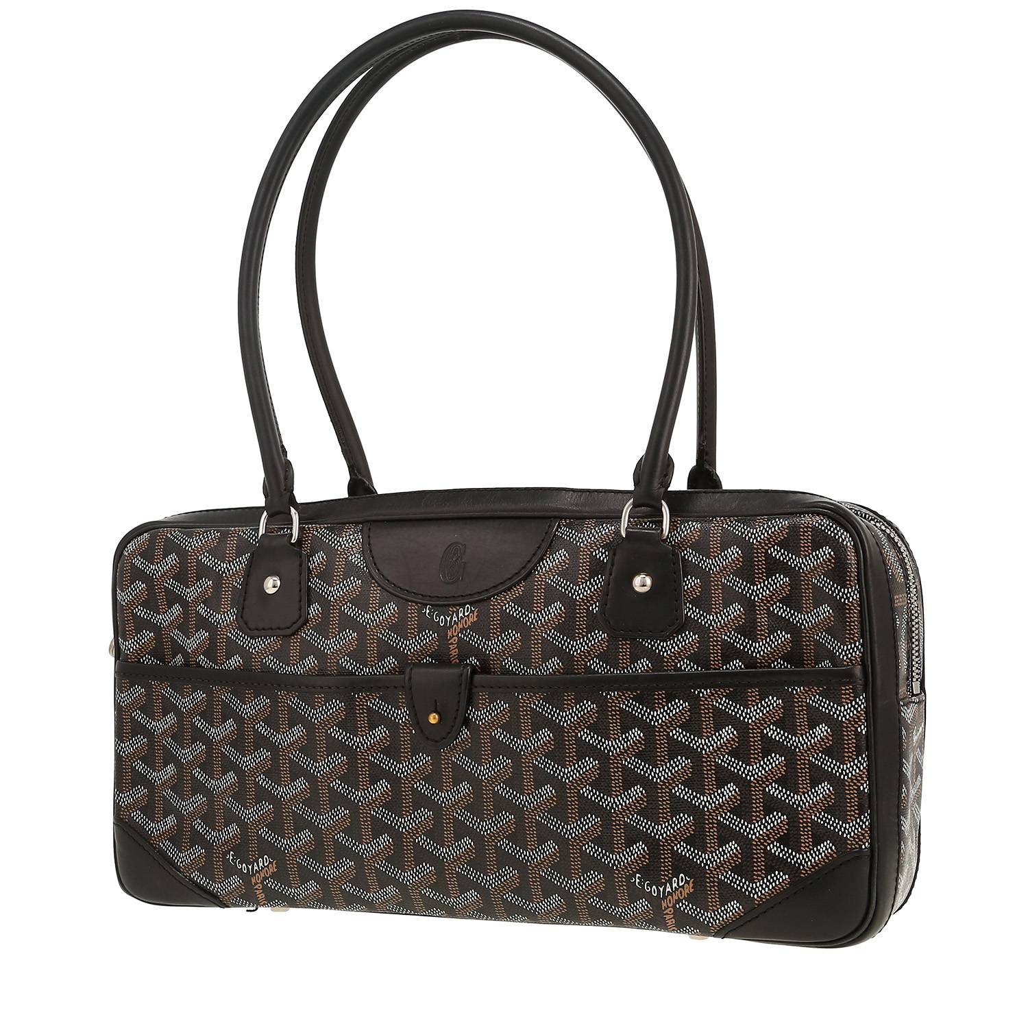 Goyard  Saint Martin handbag  in black Goyard canvas  and black leather
