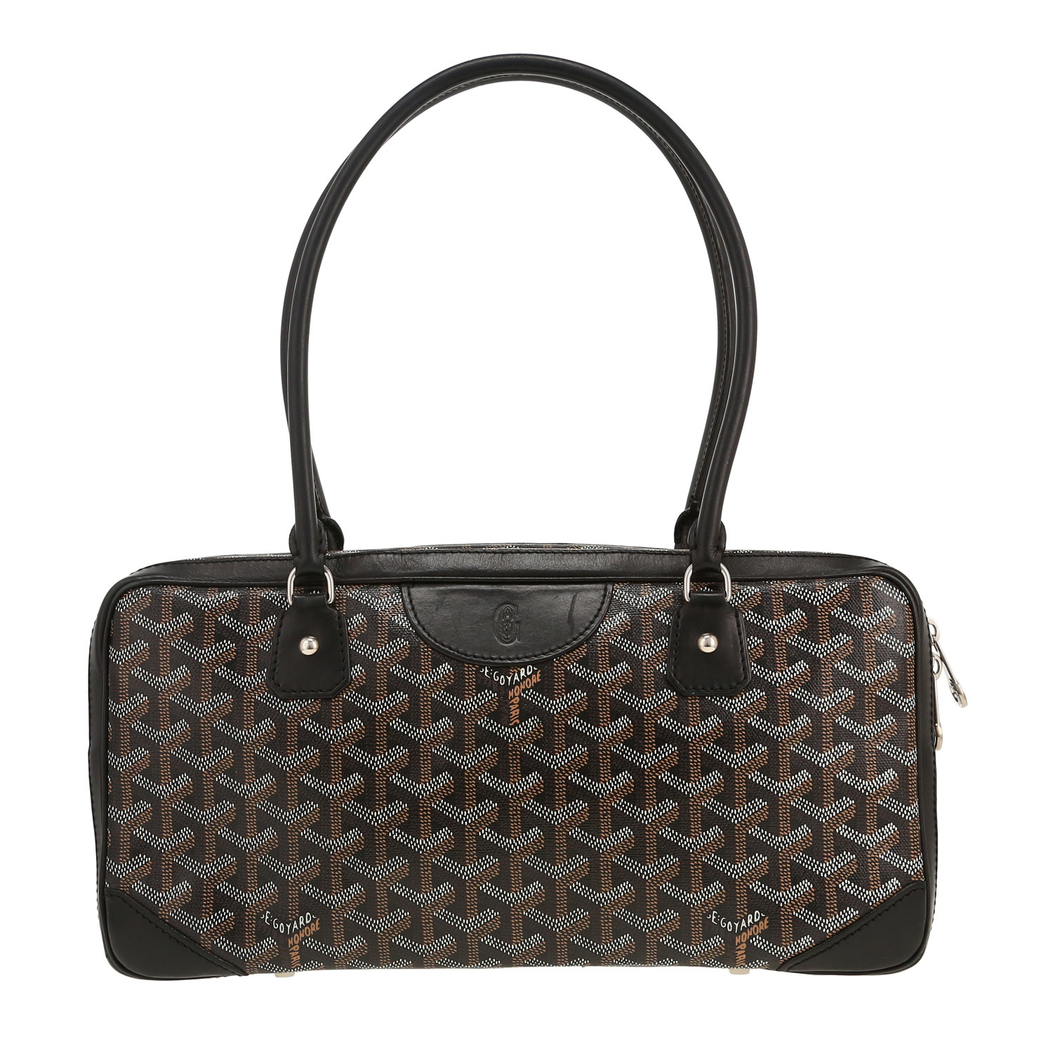 Bolso de mano Goyard  Saint Martin en tela Goyardine negra y cuero negro - Detail D4