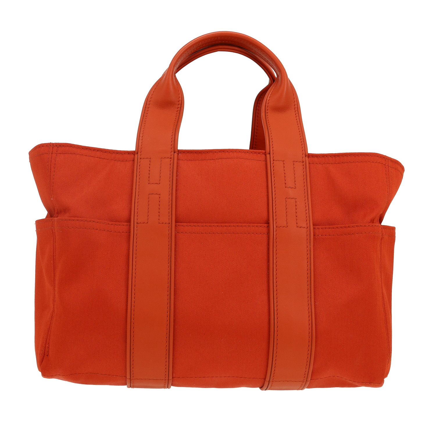 Bolso de mano Hermès  Acapulco en lona y cuero naranja - Detail D4