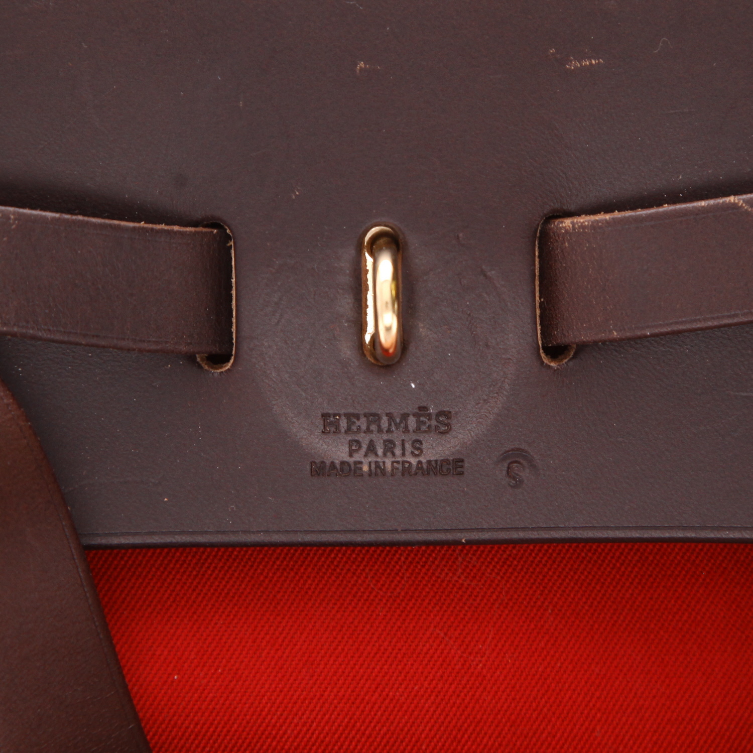 Hermès  Herbag backpack  in red canvas  and brown leather - Detail D2