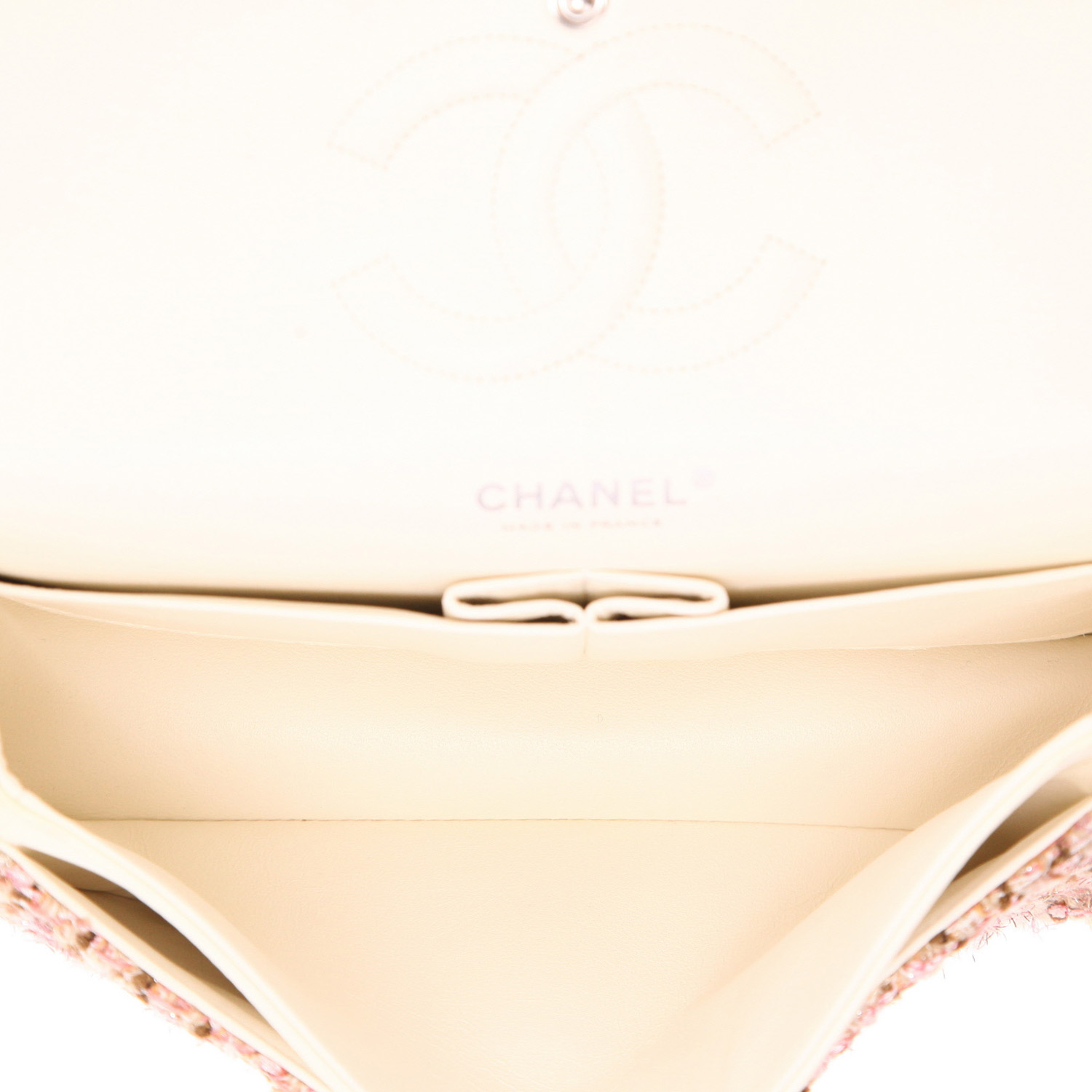 Bolso de mano Chanel  Timeless en tweed rosa y crudo y cuero crudo - Detail D3