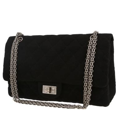Chanel  2.55 large model  handbag  in black quilted jersey