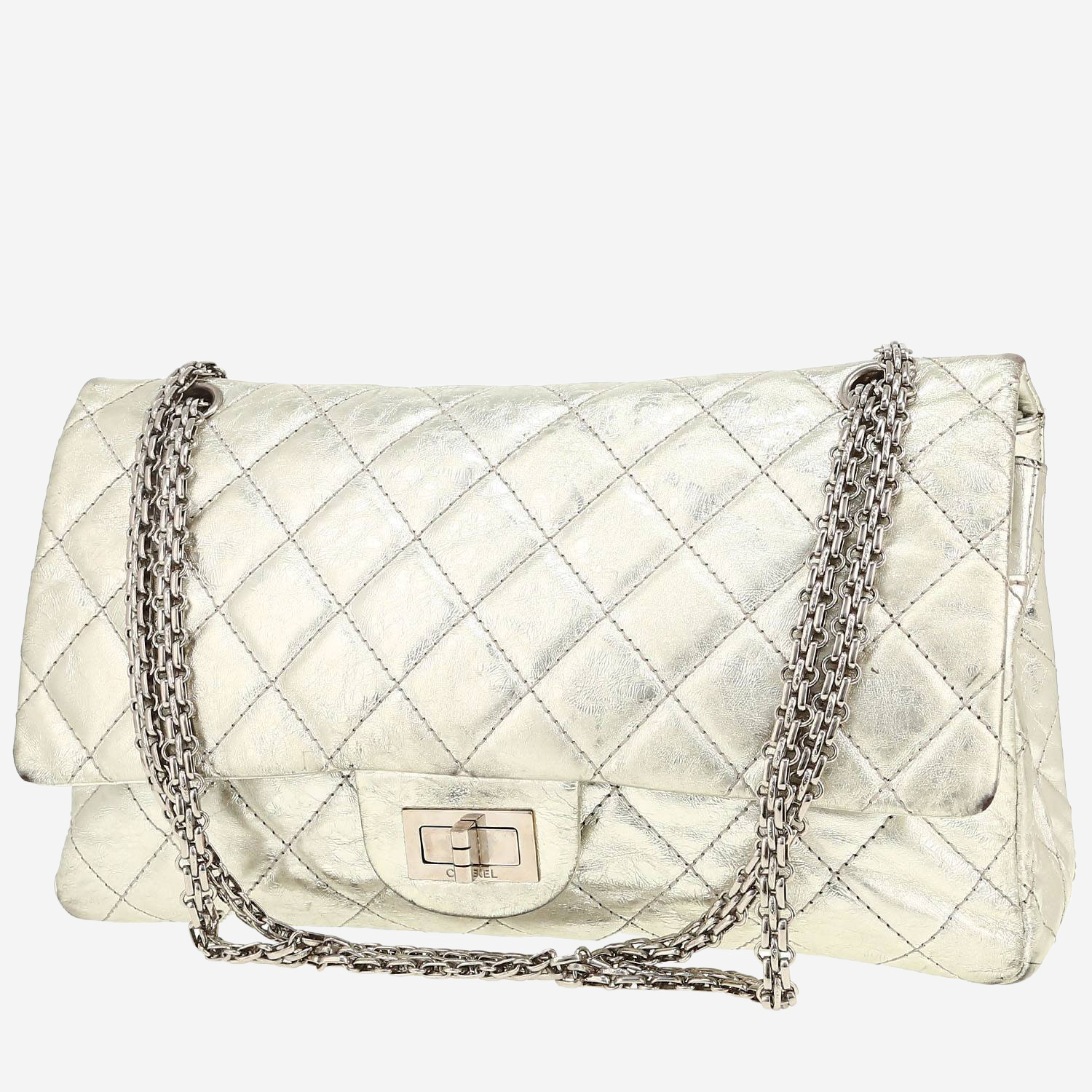 Chanel 2.55 shoulder bag in silver quilted leather