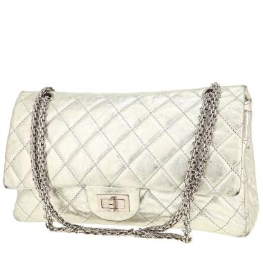 Borsa a tracolla Chanel 2.55 in pelle trapuntata argentata