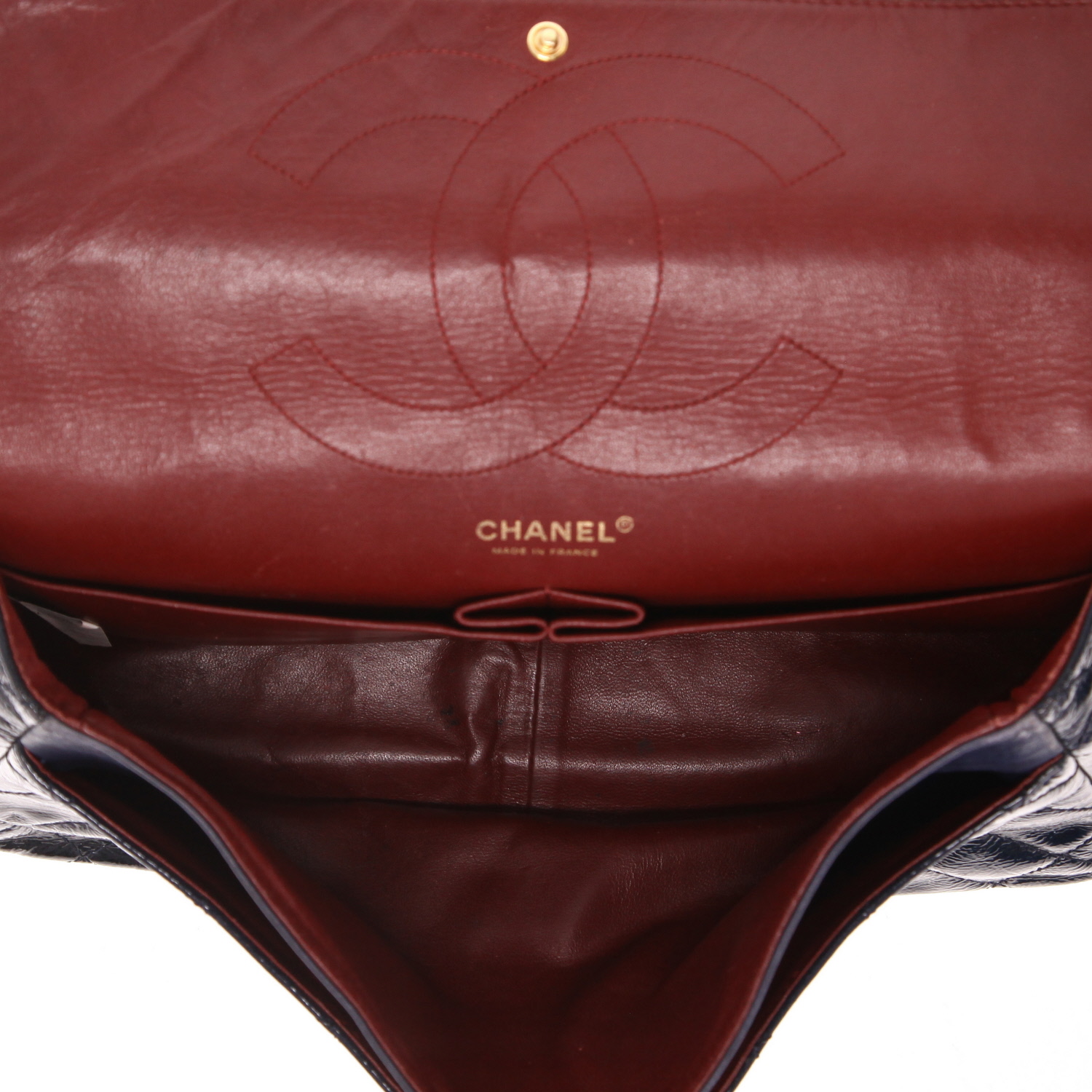 Sac à main Chanel 2.55 en cuir verni matelassé bleu - Detail D3