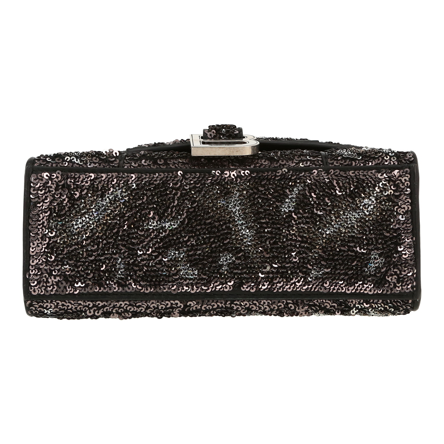 Balenciaga Hourglass handbag in black leather and paillette - Detail D1
