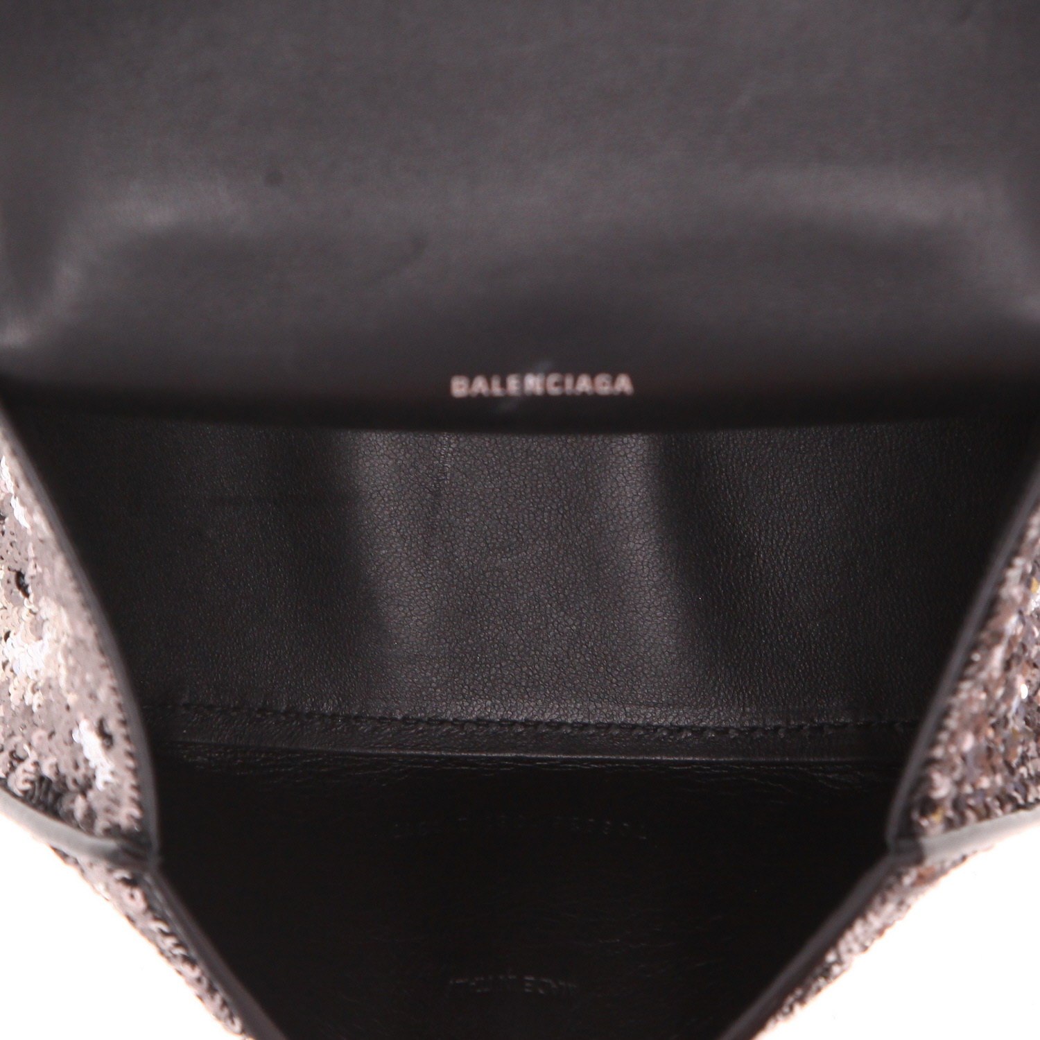 Balenciaga Hourglass handbag in black leather and paillette - Detail D3
