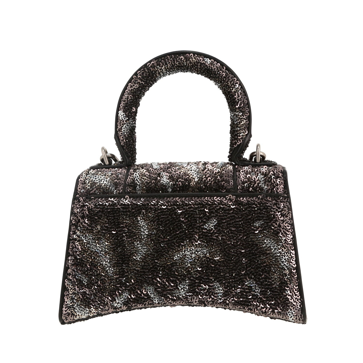 Balenciaga Hourglass handbag in black leather and paillette - Detail D4