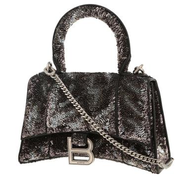 Borsa Balenciaga  Hourglass in pelle nera e paillettes
