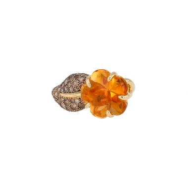 Bague Chanel Camélia Aquatique en or jaune, citrine et diamants