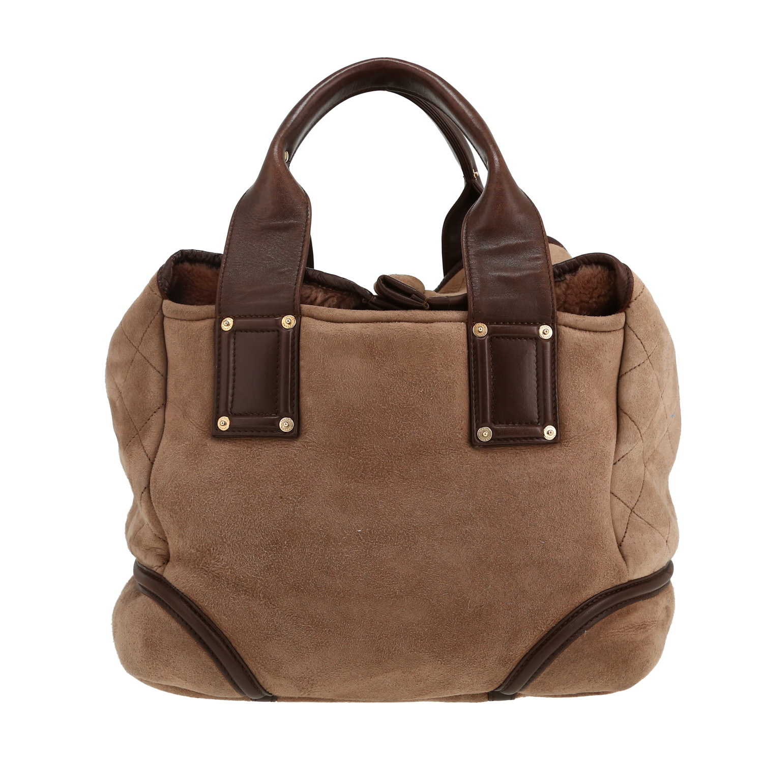 Chanel handbag in brown skin-out fur and brown leather - Detail D4