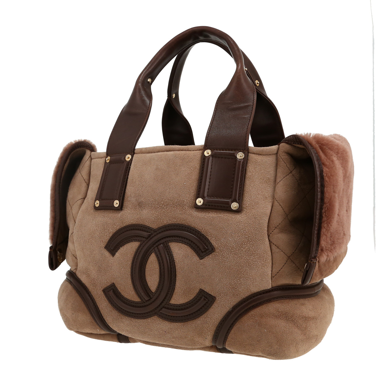 Chanel handbag in brown skin-out fur and brown leather - Detail D5