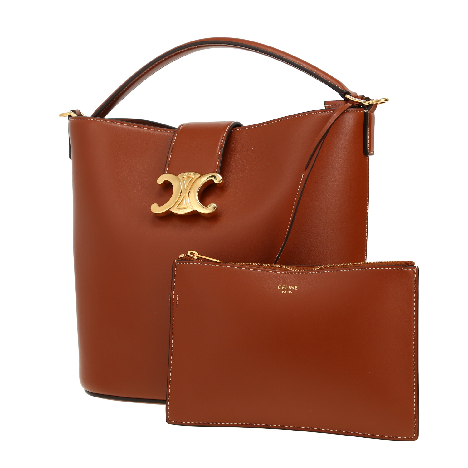 Celine  Louise handbag  in brown leather - Detail D7