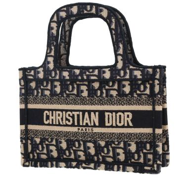 Sac cabas Dior  Book Tote mini  en toile monogram Oblique bleue et beige