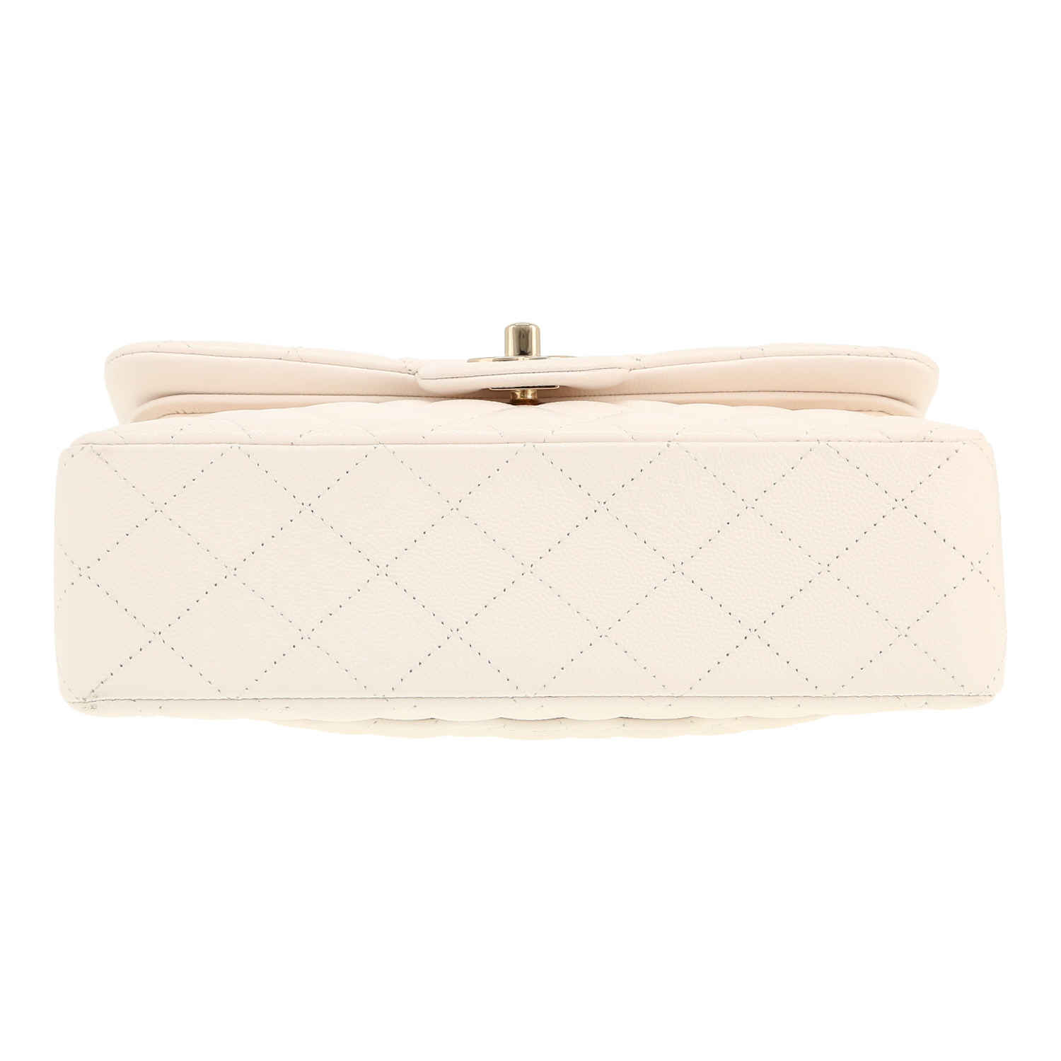 Chanel  Timeless Petit handbag  in white quilted grained leather - Detail D1