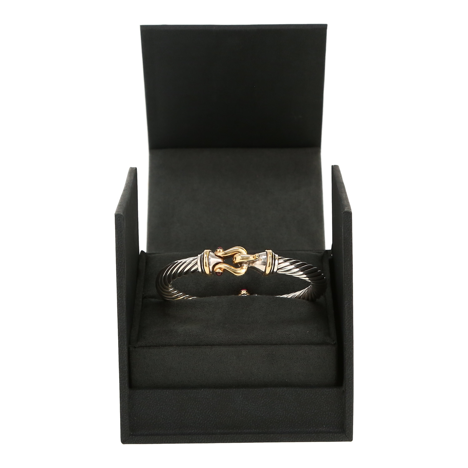 Brazalete David Yurman Cable Buckle de oro amarillo, plata y granate - Detail D2