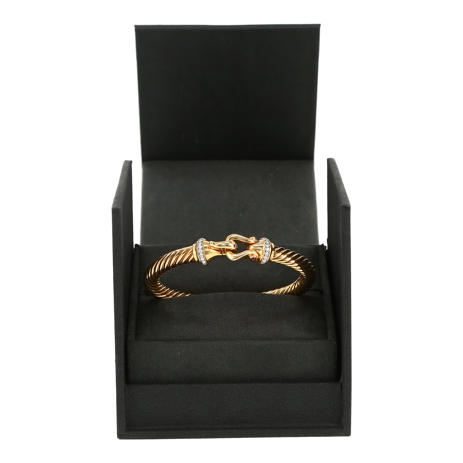 Bracciale David Yurman Cable Buckle in oro giallo, diamanti e rubini - Detail D2