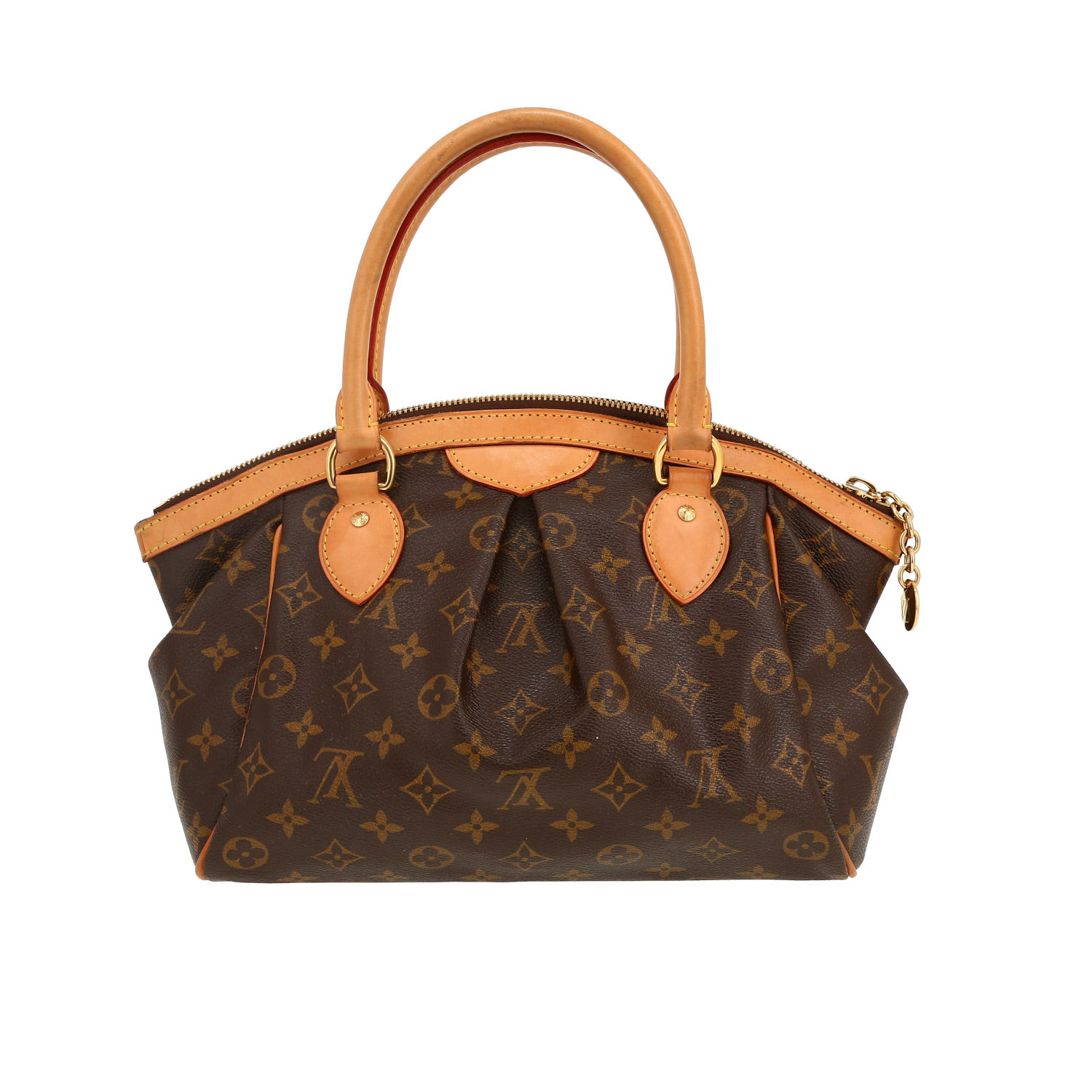 Bolso de mano Louis Vuitton  Tivoli en lona Monogram marrón y cuero natural - Detail D4