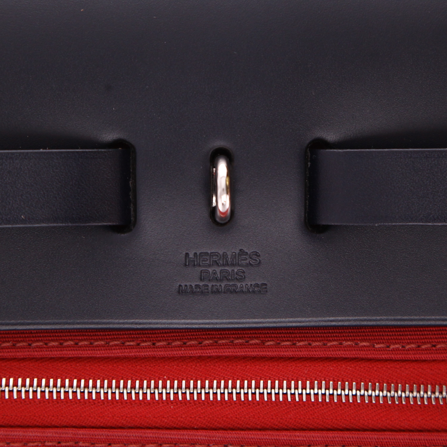 Hermès Herbag handbag in pink and burgundy canvas and navy blue leather - Detail D2