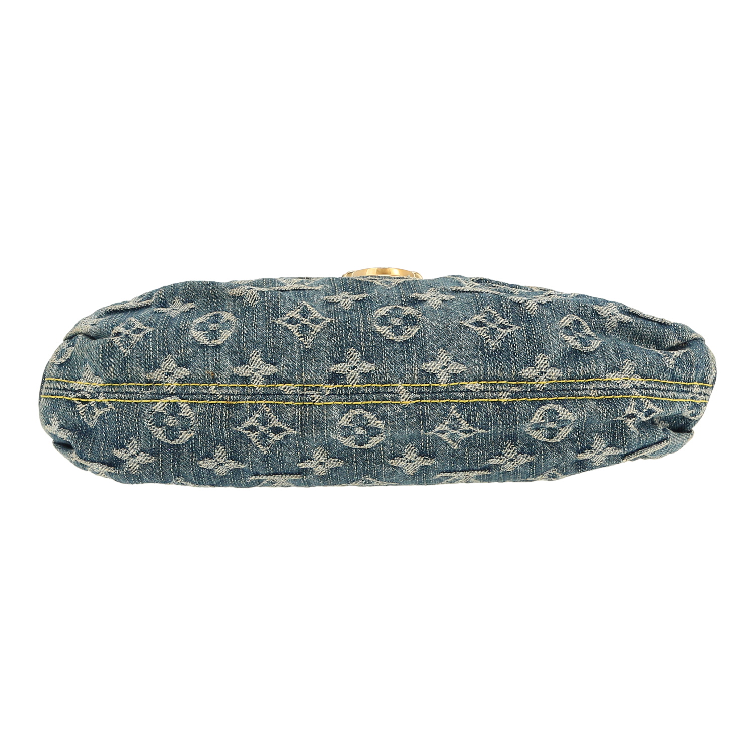 Sac à main Louis Vuitton Pleaty en toile denim monogrammée bleue et cuir naturel - Detail D1