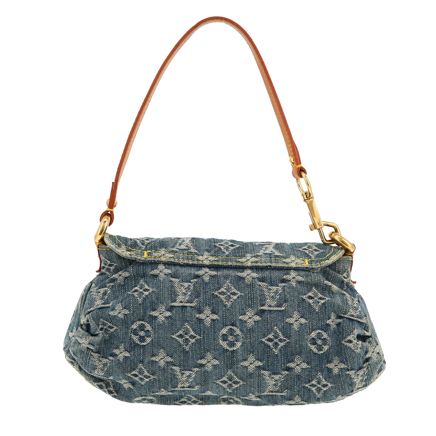 Sac à main Louis Vuitton Pleaty en toile denim monogrammée bleue et cuir naturel - Detail D4