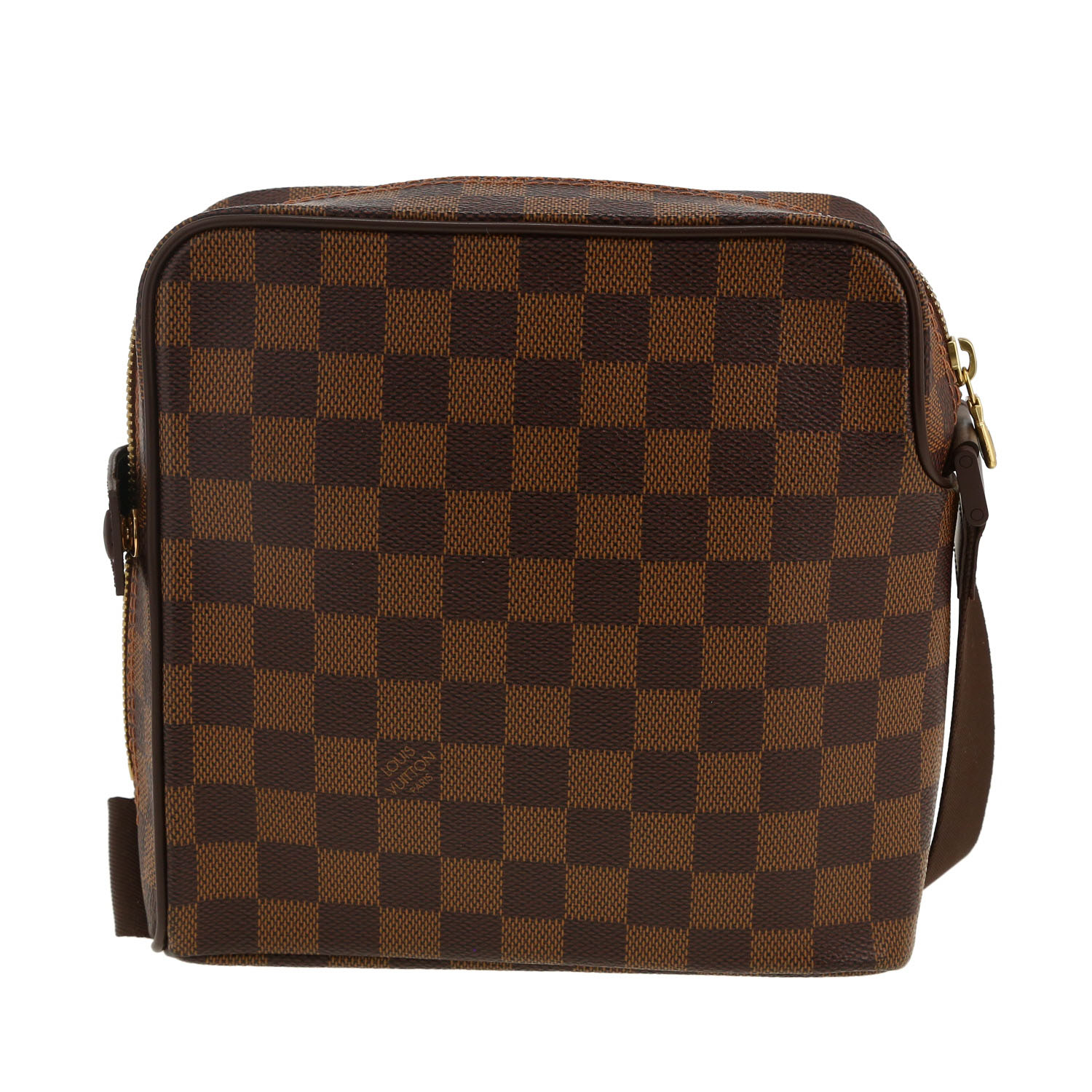 Louis Vuitton Olav shoulder bag in ebene damier canvas and brown - Detail D4