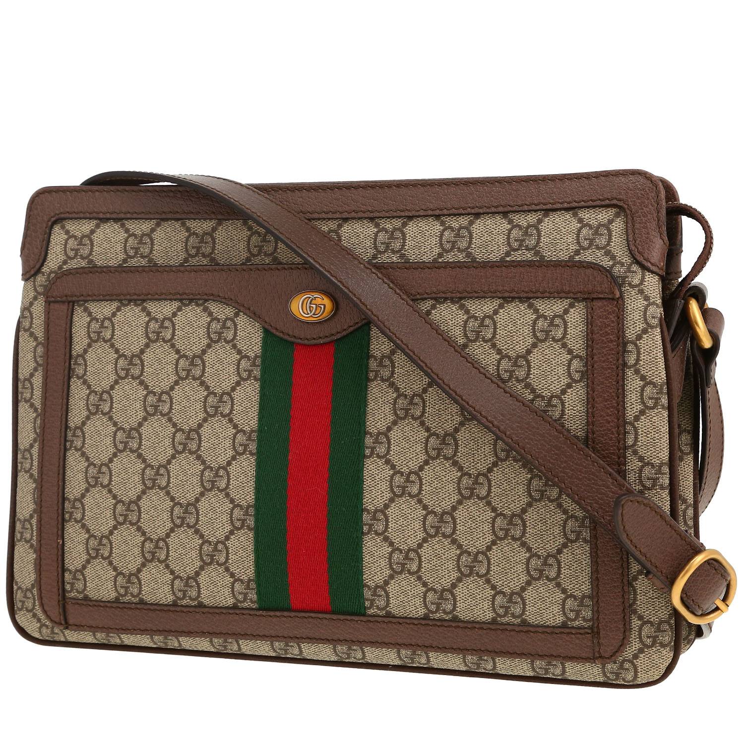 Gucci shoulder bag in beige logo canvas and brown leather