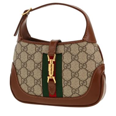 Borsa a tracolla Gucci  Jackie mini  in tela "sûpreme GG" beige e pelle marrone