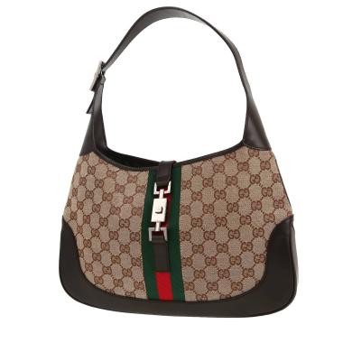 Borsa Gucci  Jackie in pelle nera e tela "sûpreme GG" beige