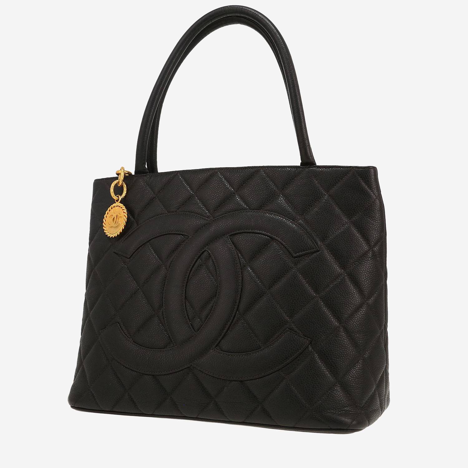 Chanel  Medaillon handbag  in black quilted grained leather