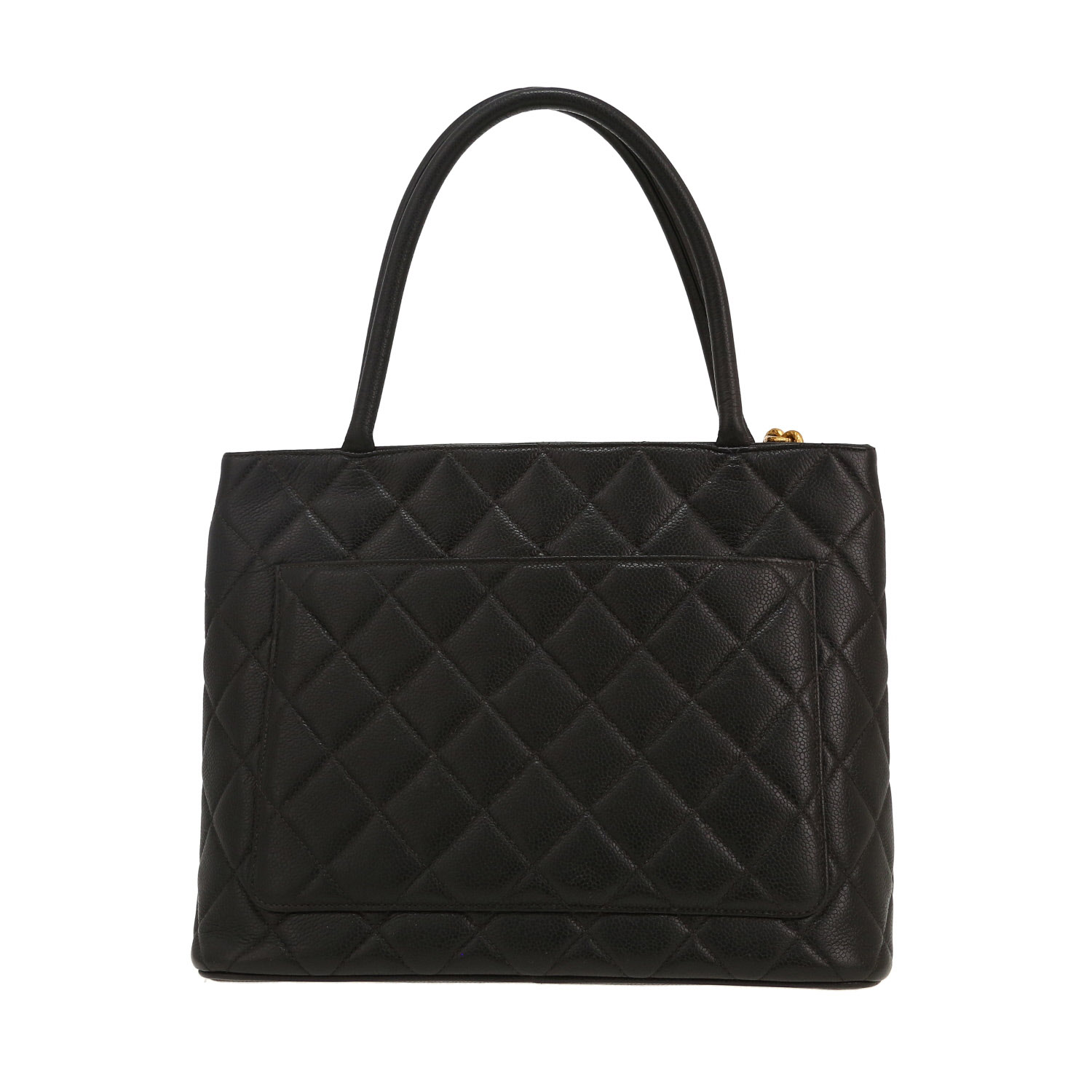 Sac à main Chanel  Medaillon en cuir grainé matelassé noir - Detail D4