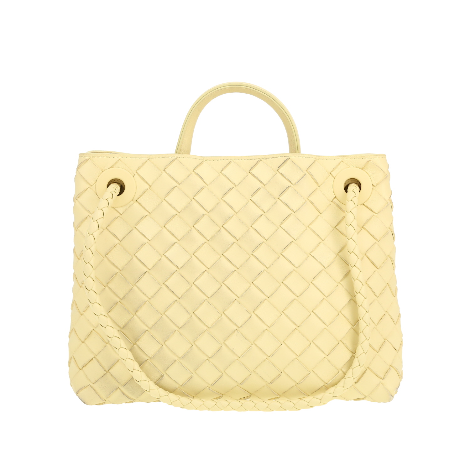 Borsa Bottega Veneta Andiamo modello piccolo in pelle intrecciata gialla - Detail D5