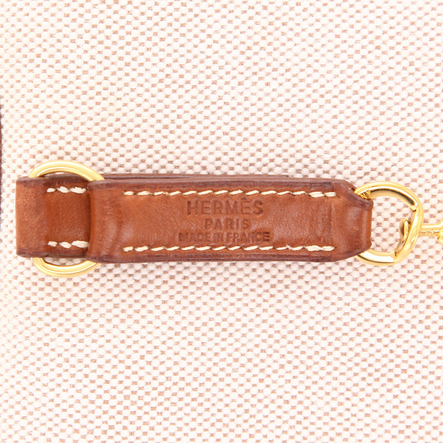 Sac porté épaule ou main Hermès  Trim en toile beige et cuir Barénia - Detail D2