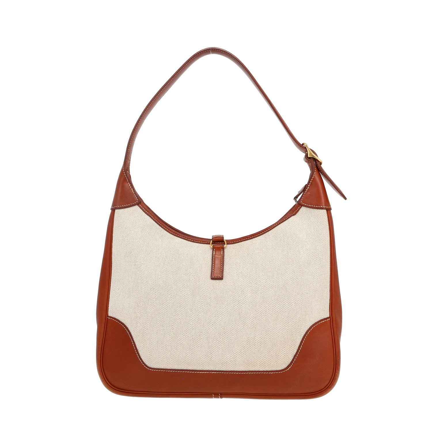 Borsa da spalla o a mano Hermès  Trim in tela beige e pelle Barenia - Detail D4