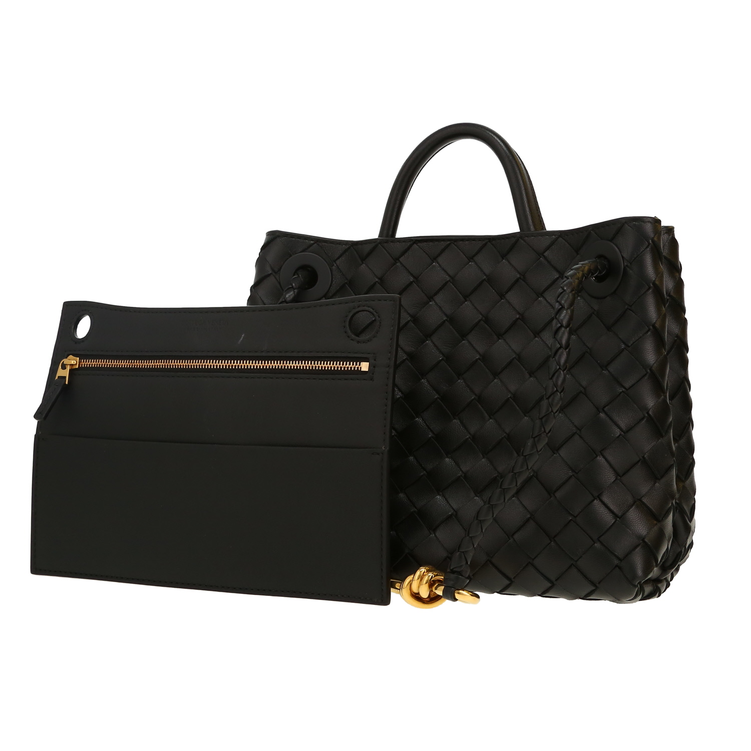 Sac à main Bottega Veneta  Andiamo petit modèle  en cuir intrecciato noir - Detail D5