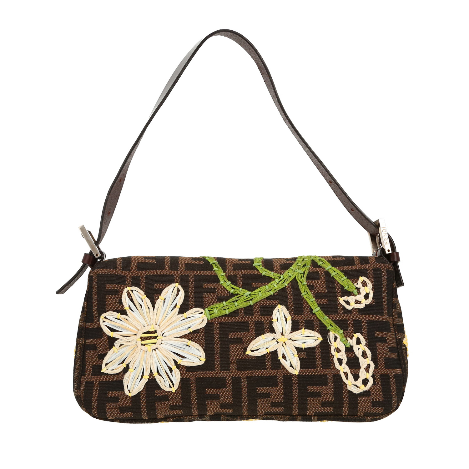 Sac à main Fendi  Baguette en toile siglée marron - Detail D4