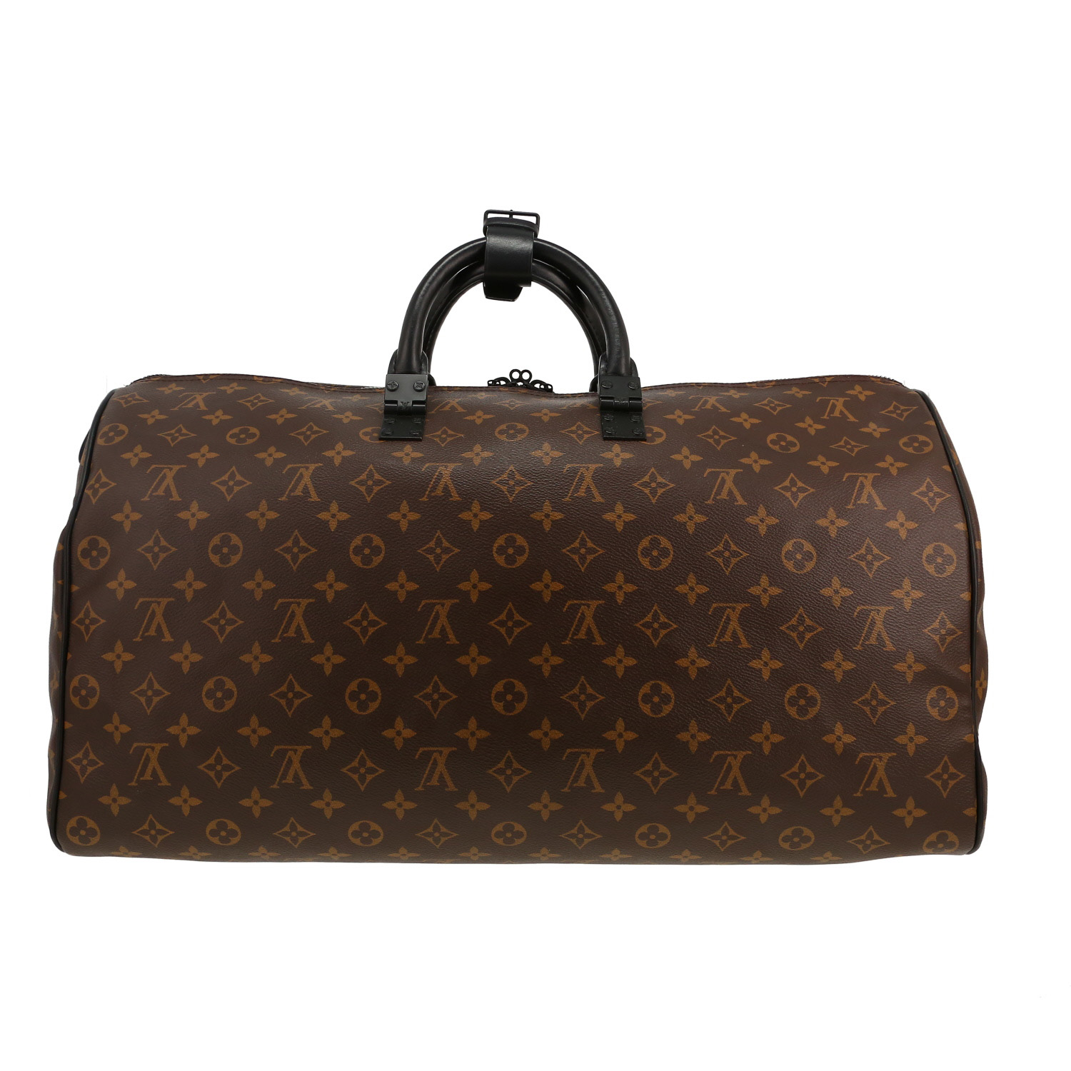 Sac de voyage Louis Vuitton  Keepall 50 édition limitée Virgil Abloh en toile monogram marron et cuir noir - Detail D4