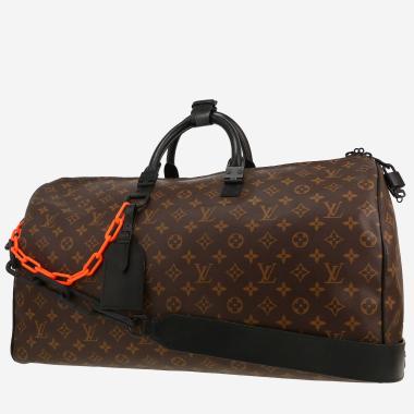 Sac de voyage Louis Vuitton  Keepall 50 édition limitée Virgil Abloh en toile monogram marron et cuir noir