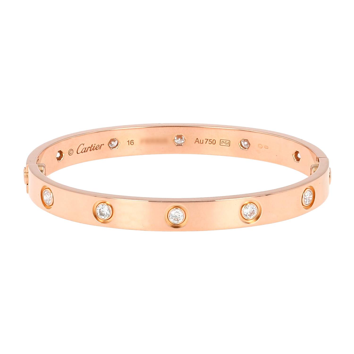 Cartier Love 10 diamants bracelet in pink gold and diamonds, size 16