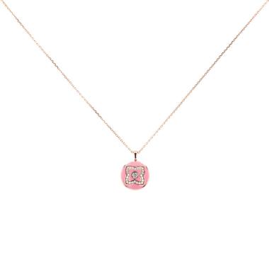 De Beers Enchanted Lotus necklace in pink gold, enamel and diamonds
