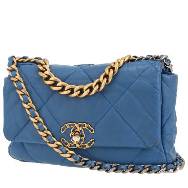 Sac bandoulière Chanel  19 en cuir matelassé bleu