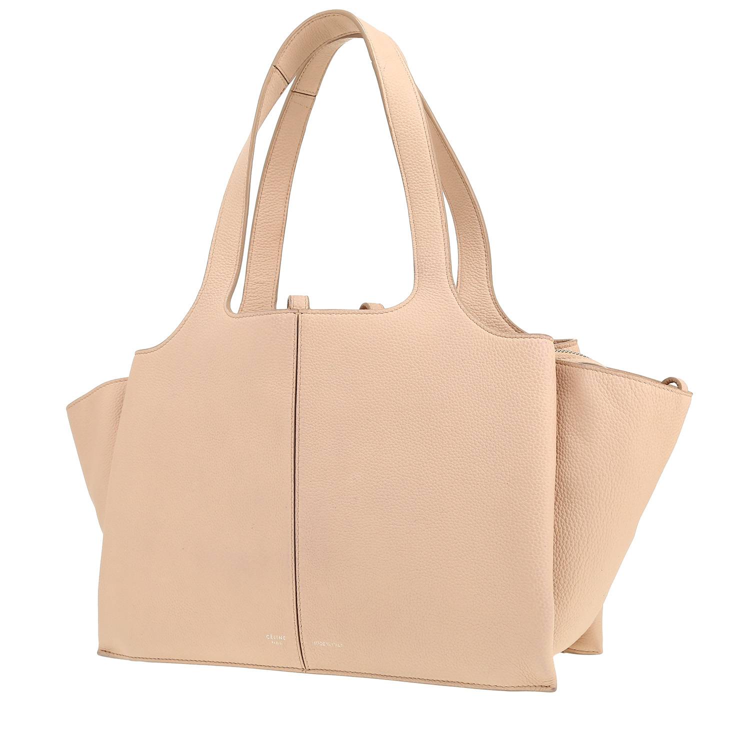 Celine Tri-Fold handbag in beige grained leather