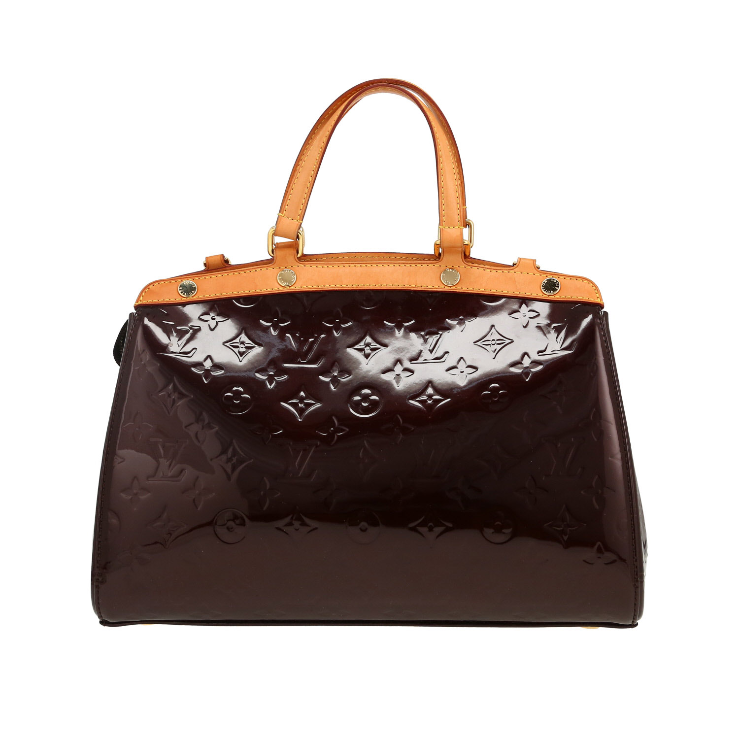 Louis Vuitton Brea handbag in plum patent leather and natural leather - Detail D4