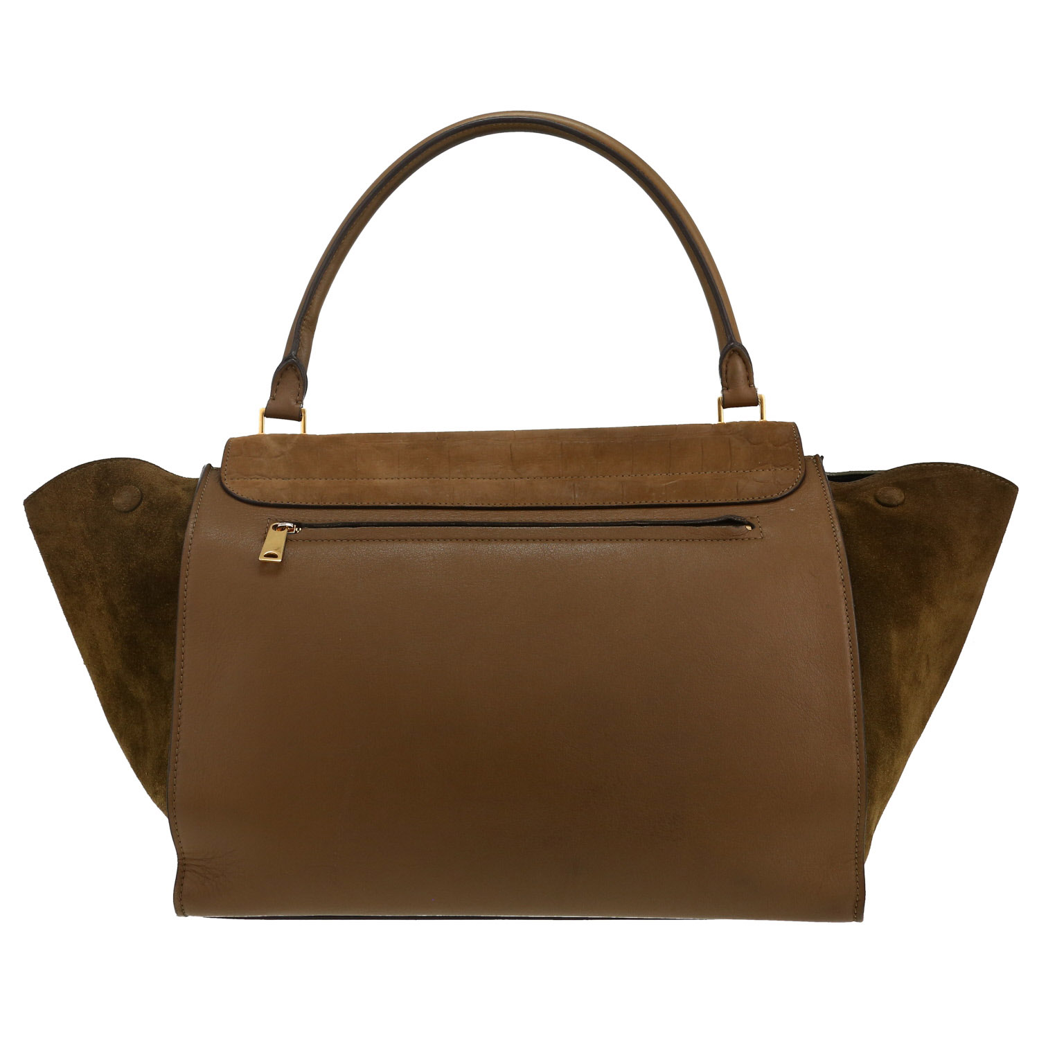 Bolso de mano Celine  Trapeze modelo grande  en cuero caqui y ante caqui - Detail D4