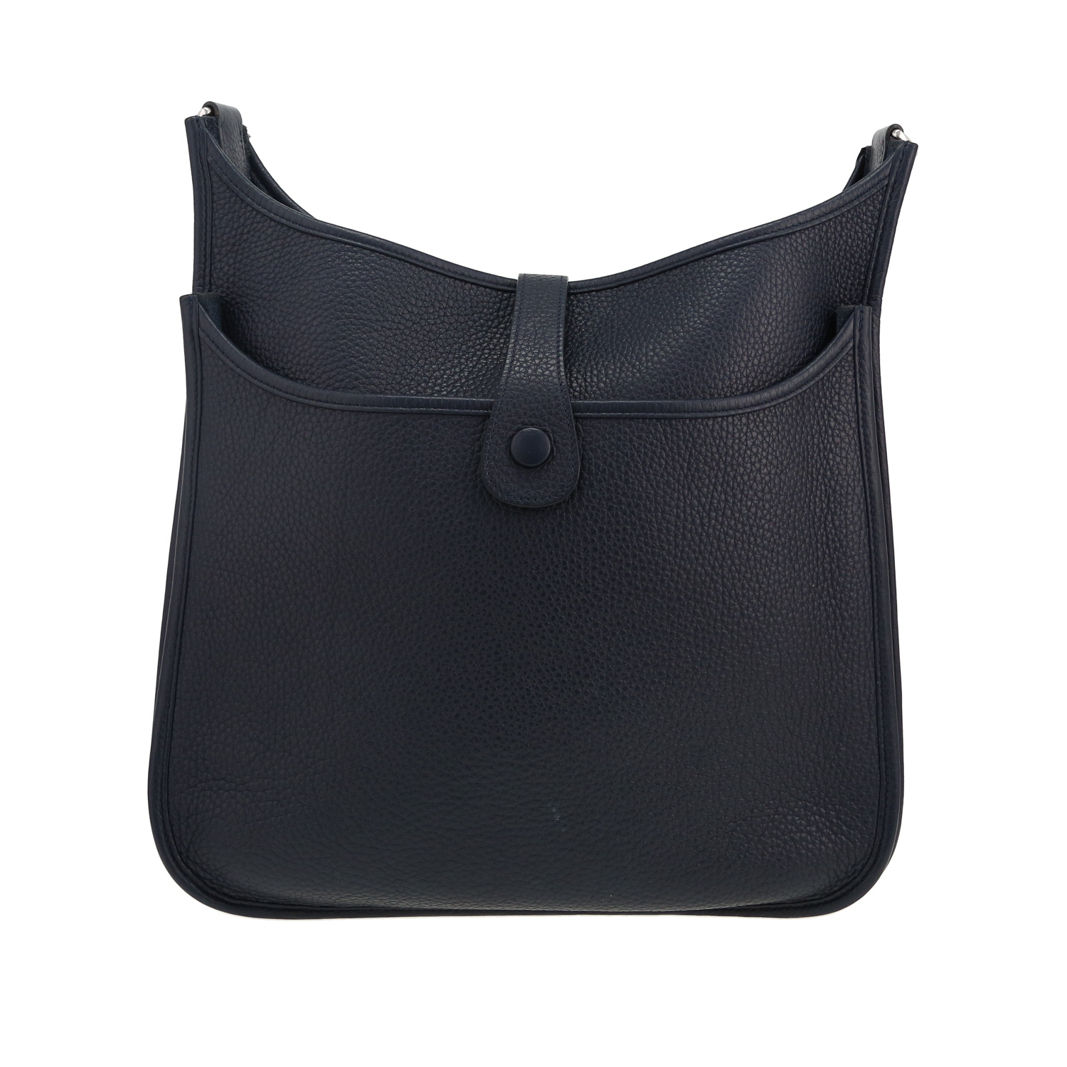 Sac bandoulière Hermès  Evelyne 29 cm en cuir bleu-marine - Detail D4