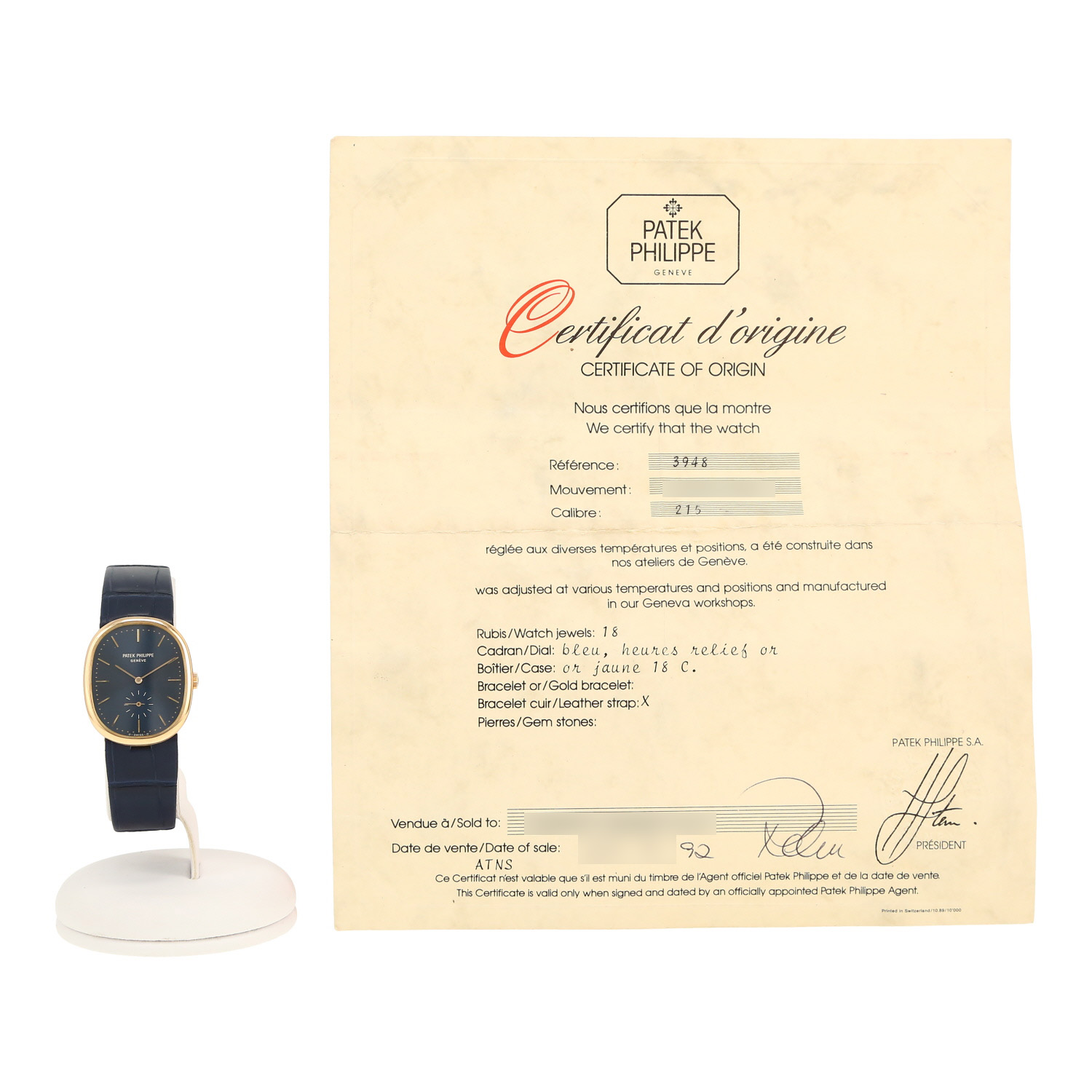 Reloj Patek Philippe Ellipse de oro amarillo Ref: Patek Philippe - 3948  Circa 1992