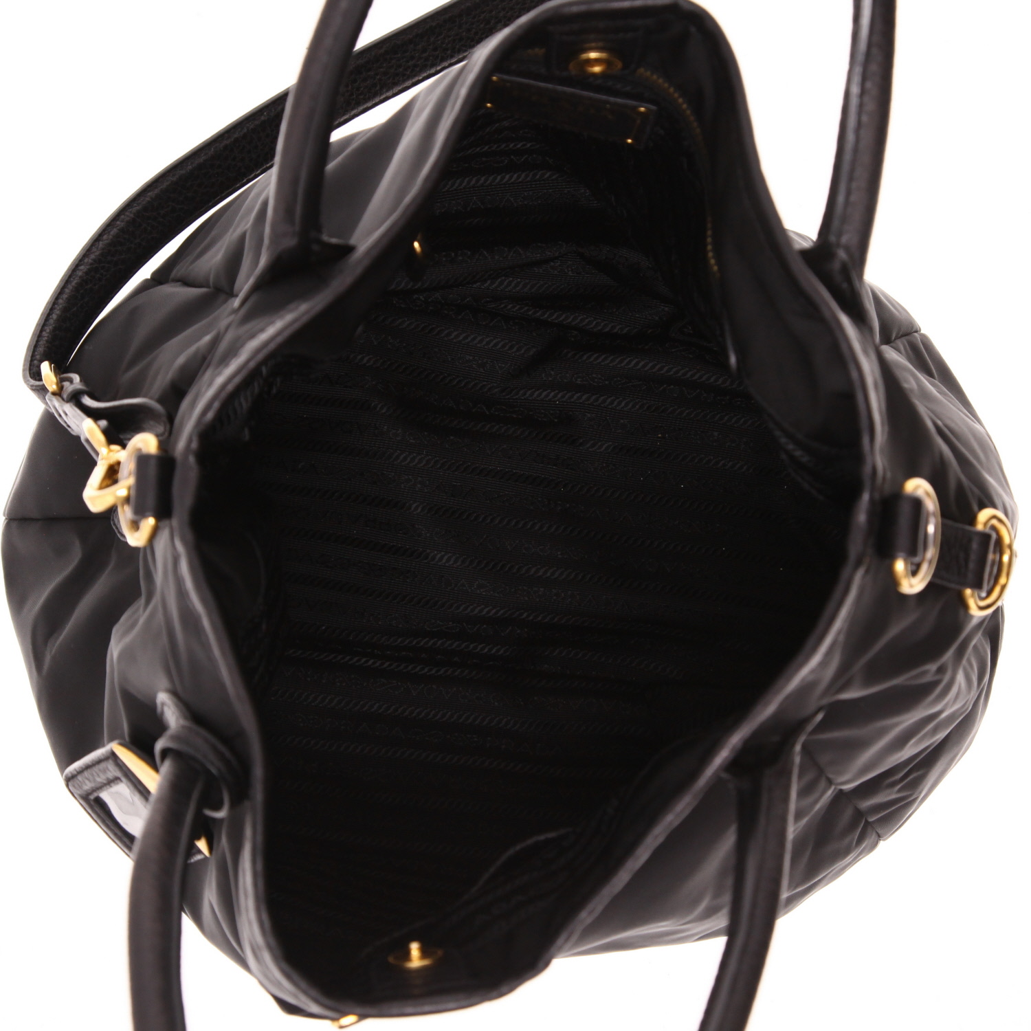 Sac bandoulière Prada   en toile et cuir noir - Detail D3